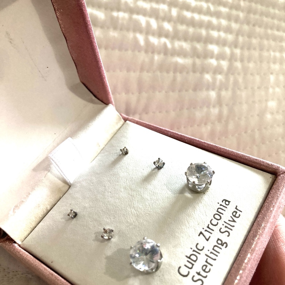 Set 925 Silver CZ Diamond Stud Earrings